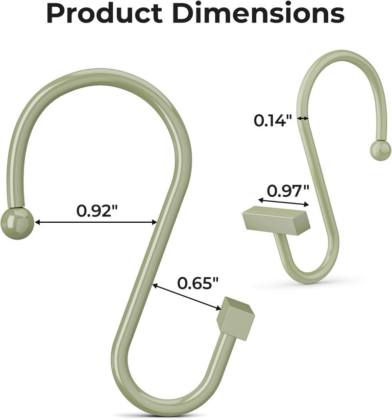 Bathway Sage Green Shower Curtain Hooks, Shower Curtain Rings Rust Proof, 12PCS Shower Hooks for Shower Curtain, T-Bar Design Convenient Elegant Shower Curtain Hangers for Bathroom Kitchen Wardrobe - Image 2